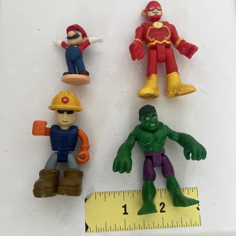 Lot of 4 Mixed Action Figures Hulk Flash Firefighter Mario Hasbro Disney TR1